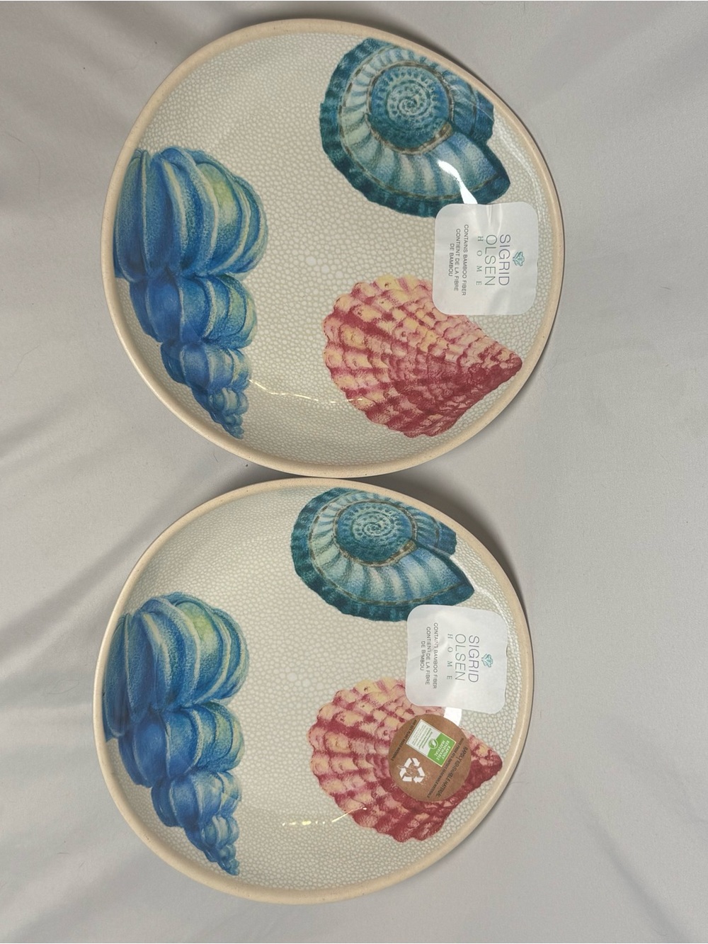 Sigrid Olsen Shell Motif Stoneware Plates in Blue, Pink & Teal